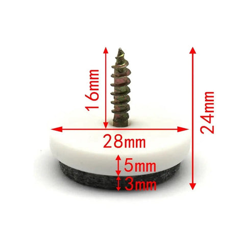 Heavy Duty Furniture Sliders For Carpet And Hardwood With Thick Felt Pads Screw In Chair Glides, 28mm diameter with screw.