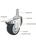 Heavy Duty Industrial Caster Wheels With Swivel And Brake, showcases threaded stem, double brakes, and polyurethane wheels