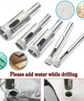 Front view of 10-piece diamond drill bit set for glass and tile, sizes 1/8–11/16 in.