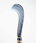 Close-up of Long Handle Scythe With Double Edged Aogami No 2 Blade showing blade detail, handmade in Japan, 23.6 inch total length.