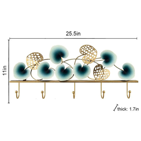 Slick Leaf Design Wall Mounted Coat Rack For Entryway Door with heavy-duty hooks, 25.5in x 11in, rust-resistant metal, stylish storage.