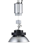 Workshop Staple Electric Chain Hoist With Wireless Remote Control, Smooth Motorized ceiling lift hanging with silver body and black base.