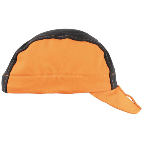 Flame Resistant Welding Cap With Wide Neck Bill Sweat Absorbing Padding FR Cotton Safety Hat For Welders Orange And Black Secure Fit