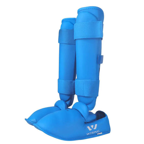 Blue Karate Shin Guard Set With Instep Protection And Gloves, WKF Certified for Training and Competition, Medium size view