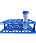 Detachable 50 mL Centrifuge Vial Rack For Lab Use, 25 Well Test Tube Holder And Storage Organizer shown with a 50 mL vial in a well
