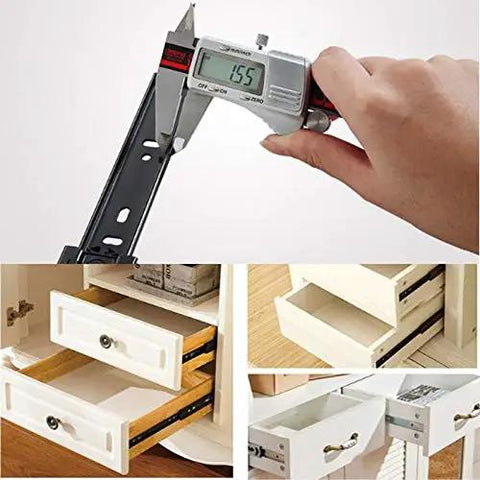 Heavy Duty Soft Close Drawer Slides With Full Extension Telescoping Runners And Precision Ball Bearings for measuring drawer dimensions.