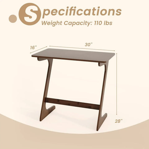Bamboo TV Tray And Sofa Side Table With Z Shaped Design 30 By 16 Inch Tabletop Space Saving Snack And Laptop Desk Easy Assembly