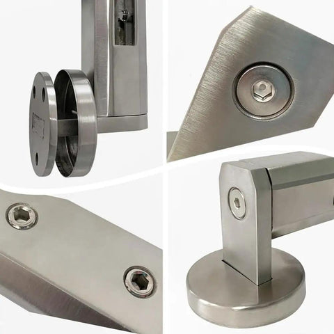 Top Shelf Adjustable Side Mount Glass Railing Clamps Forged From Rust Resistant 304 Stainless Steel For Tempered Glass Deck Rails Easy Does It Diy Mounting All Weather Ready Silver 18 Pack close-up of clamp mounting hardware