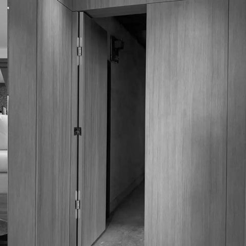 Concealed Tubular Door Closer Auto Soft Close For Fire Rated Doors Up To 50kg shown in hidden mount on wooden door frame