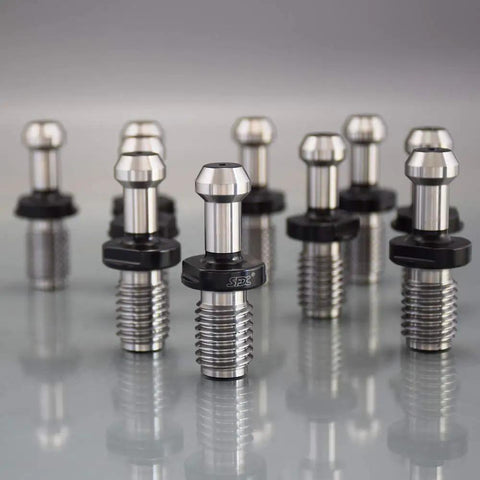 Beefy Solid CNC Pull Studs Kit 45 Degree 461U 10 Pieces 20CrMnTi Steel With Hard HRC53to57 Five Eighth Inch Eleven UNC Rear Thread Rugged Wear Resistant Retention Knob For Haas Machine Tools displayed on reflective surface