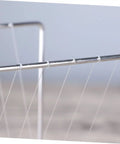 Close-up of Newton Pendulum Desk Toy For Home Office Decor Square Iron Balance Gadget That Makes Physics Fun, metal rods and strings visible.