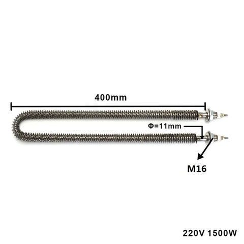 Slick U Shape Fin Heater With M16 Mounting For Snug Fits, 400mm, SUS304 metal, 220V, 1500W heating element.