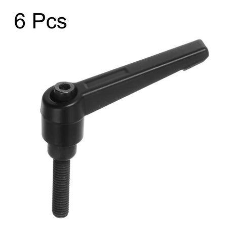 6 Piece Black Aluminum Alloy Adjustable Clamping Lever Handle with M6 X 25 Male Thread Bolt, ideal for machines.