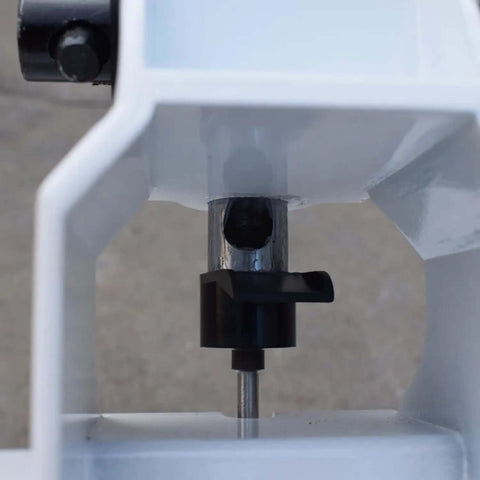 Close-up of Heavy Duty Portable Handheld Paper Hole Punch with 4mm to 8mm holes mechanism, metal build, 300 sheets capacity for office use.