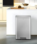 Matte Stainless Steel Step Trash Can With Hands Free Foot Pedal And Inner Liner 50 Liter 13.2 Gallon in modern kitchen