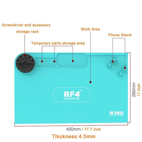 Dope Heat Resistant Silicone Soldering Mat for Electronics Repair, Large Anti Static Work Pad with tool areas, RF4, 17.7x11 in