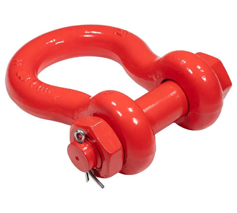 Built Like A Tank Heavy Duty One Point Five Inch Anchor Shackle Forged Carbon Steel Bolt Safety Pin, red with safety pin.