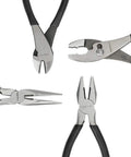 Versatile Pliers Set For DIY Home Maintenance Including 8 Inch Needle Nose Pliers, 8 Inch Diagonal Cut Pliers, 8 Inch Slip Joint Pliers, And 7 Inch Lineman Pliers For Precise Grips And Everyday Wire Cutting, displayed in a circular arrangement, showing different plier types.