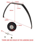Carbon Fiber RC Landing Gear 300 Pound 75E With Sponge Foam Wheels 2.36 Inch Wheel Set For RC Airplanes, gear dimensions shown