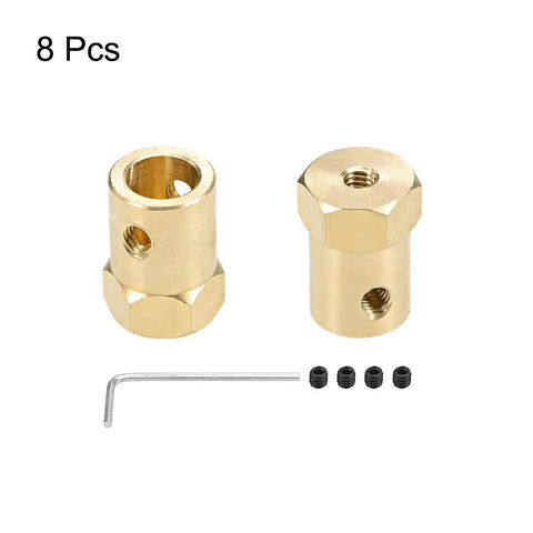 8mm Hex Brass Shaft Coupler for Motors and RC Models, Flexible Hex Coupling Connector for Car Wheels and Tires, kit with screws.