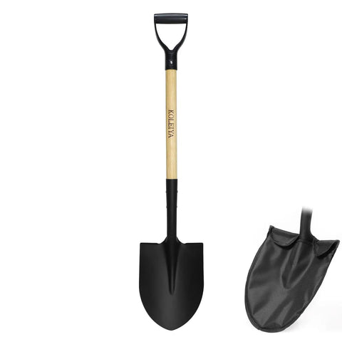 41 Inch Round Point Shovel For Digging And Heavy Duty Garden Work With D Handle And Wooden Grip next to black carry pouch