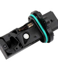 Close-up of GM Mass Airflow Sensor 55498433 Replacement for GM Vehicles, black plastic with green seal ring.