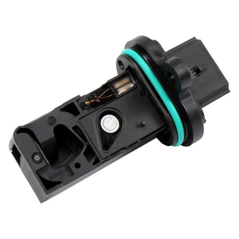 Close-up of GM Mass Airflow Sensor 55498433 Replacement for GM Vehicles, black plastic with green seal ring.