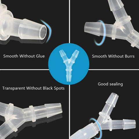 Transparent 1/2-inch Y-shaped plastic hose barb fitting; 3-way joint, pack of 4.