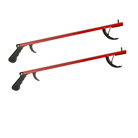 Red 26 Inch Reacher Tool, Lightweight Aluminum Grabber For Trash And Garden, Magnetic Tip, 3 Inch Jaw, Grips Objects Up To 1 Pound, Portable Reaching Assist, Dressing Aid, 2 Pack