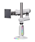 Heavy Duty Clamp On Monitor Arm Mount Smooth Articulating Desktop Stand with RGB lighting, showcasing adjustable features.