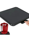 Sliding Kitchen Appliance Caddy Tray With Wheels For Under Cabinet And Countertop Storage Makes Heavy Lifting A Breeze shown with red coffee maker