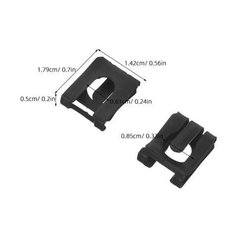 Close-up of 30-Piece Gas Lift Retaining Clips For Chair Cylinders M8 with dimensions in black steel.