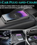 Fast Wireless Dash Charger Pad With Hella Secure Non Slip Silicone Base Mount For Chevy Volt Bolt Ev And Blazer Ev Easy One Hand Drop In Quick Charge Phone Holder on car console.