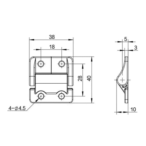 Technical drawing of 270 Degree Torque Hinge For Gates Friction Stay Hinge Beefy Zinc Alloy Black 1 Piece, with dimensions in millimeters.