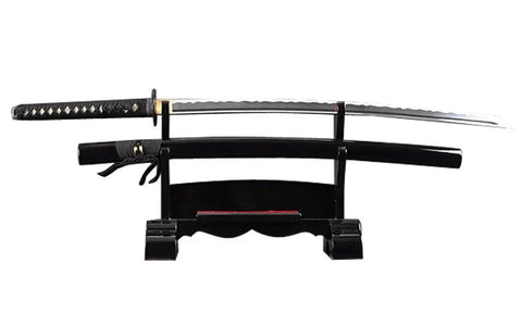 Authentic Bamboo Katana Training Sword With Lightweight Aluminum Alloy Blade For Dope, Safe Unsharpened Practice on display stand