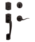 Prescott Front Door Lock Handle And Deadbolt Set, Exterior Handleset With Interior Reversible Lever, Venetian Bronze shown