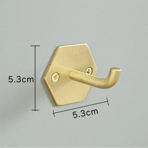 Top Shelf Brass Wall Hooks For Towels And Mugs No Sweat Rust Proof Bathroom Hanger 5.3cm hexagonal gold hook on wall.