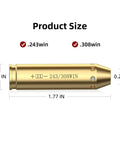 Bore Sight Laser For 243 And 308 Caliber Rifles, Red Dot Sighting Tool in gold casing with size dimensions 0.4 x 1.77 x 0.2 inches