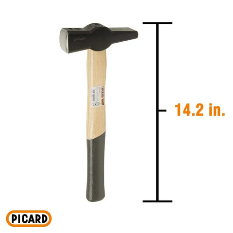 Heavy Duty 1000g Blacksmith Hammer With Swedish Pattern Cross Peen, forged alloy steel head, 14.2-inch ash handle.