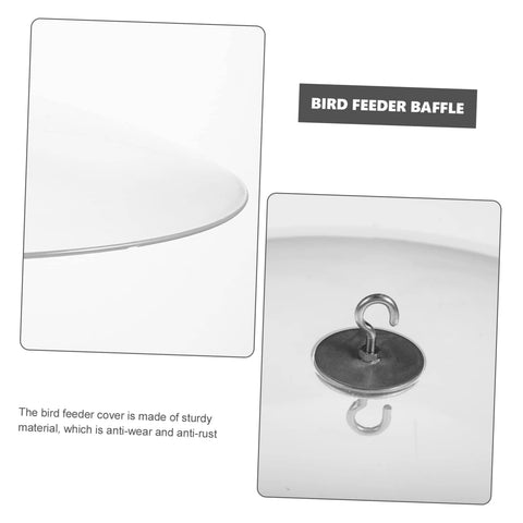 Close-up of clear bird feeder rain cover dome with weatherproof shield and squirrel baffle protection hook attachment.