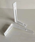 Heavy Duty Floating Shelf Brackets 2 Pack Cold Rolled Steel L Shape Wall Mount Hardware White 23 Inch displayed at an angle.