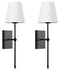 Set Of 2 Slim Wall Sconces With White Fabric Shade And Matte Black Base For Bedroom Bedside Bathroom Vanity And Living Room - Easy Dope Hardwired Indoor Wall Lighting Fixtures