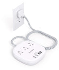 Ultra Flat 6 Foot Power Strip With 3 Outlets 4 USB Ports 2 USB C Desktop Charging Station for dorm room, cruise ship, travel shown plugged in