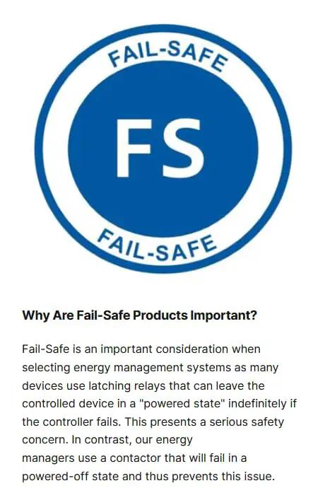 Image of a Fail-Safe logo highlighting FS in blue circle, emphasizing safety in energy management systems.