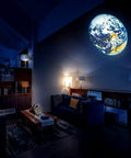 Room with dim lighting and Earth projected on wall using Earth And Moon Projector Lamp With USB Charging, Bendable Stand, Dual Projection.