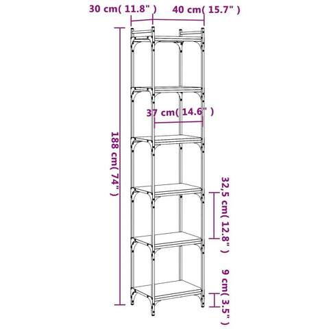 Black 6 Shelf Bookcase With Metal Frame Tall Open Storage For Home Office 74 Inch Engineered Wood Construction Built To Last dimensions
