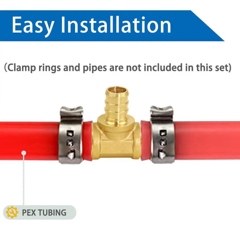 Nine Piece 3/4 To 1/2 PEX Reducing Tee Brass Crimp Plumbing Fittings Set Easy Install