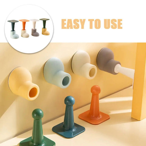 Wall Mounted Door Stopper Set Four Pack, Non Slip PP and TPR material in various colors displayed against wall