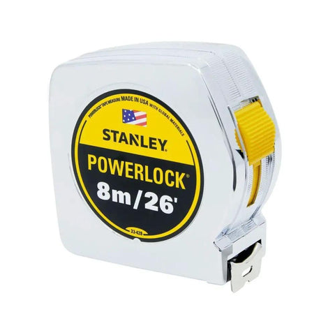 PowerLock Tape Measure 26 Ft By 1 In Wide With 7 Ft Standout Built Tough Mylar Coated Blade Chrome High Impact ABS Case