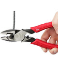 9 Inch Leverage Lineman Pliers With Crimper And Pipe Reaming Head cutting wire with red rubberized grip